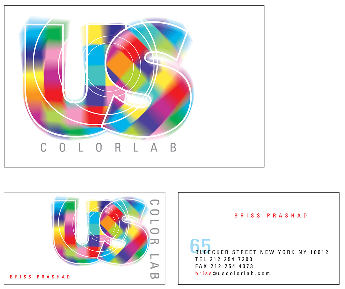 US Color Lab logo, signage, collateral materials